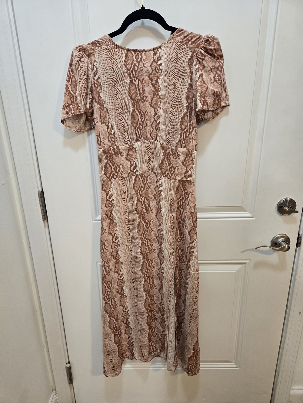 AFRM Taupe Snake-Print Midi Maxi Dress with Puff Sleeves